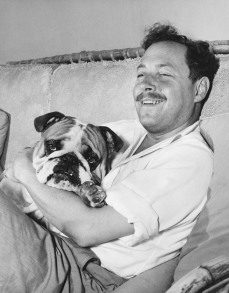 Tennessee Williams with one of his bulldogs, courtesy of Harry Ransom Center / The University of Texas at Austin
